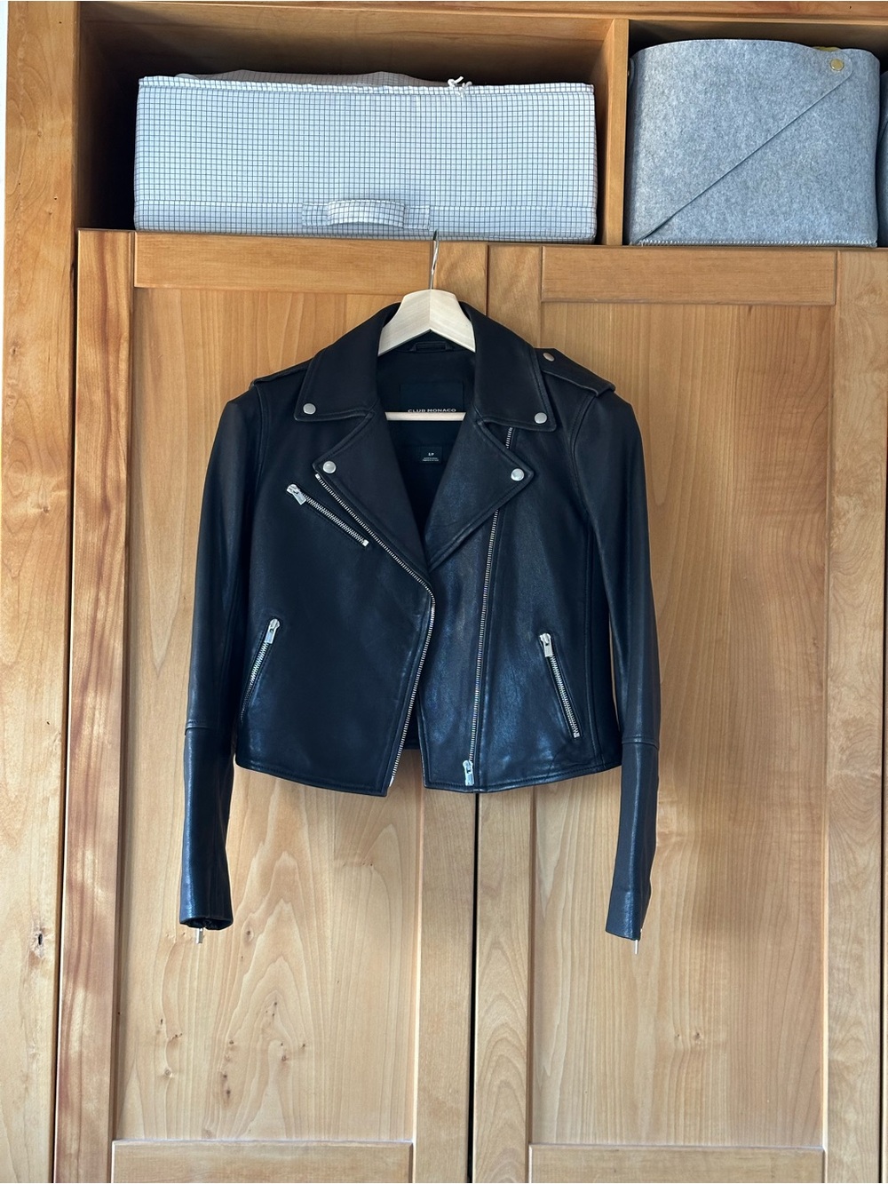 Club Monaco Black Leather Moto Jacket - Women